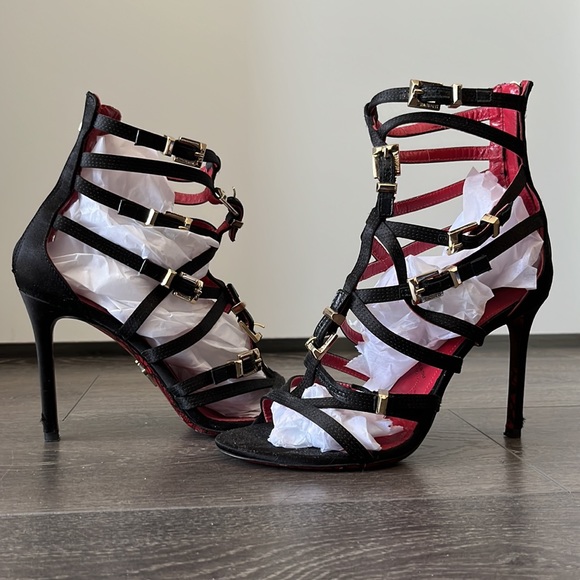 CESARE PACIOTTI WOMEN'S RASO+KID BLACK SANDALS - Picture 5 of 12